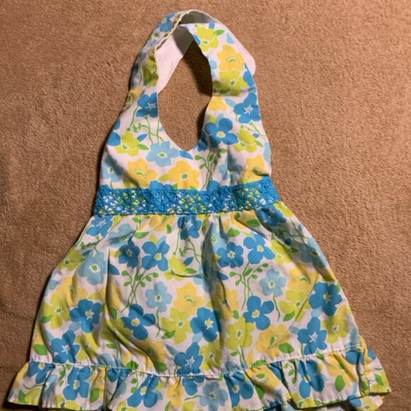 Vtg Park Bench Kids Sz‎ 24 months Blue Yellow White Floral Halter Sundress (D) - Picture 1 of 7